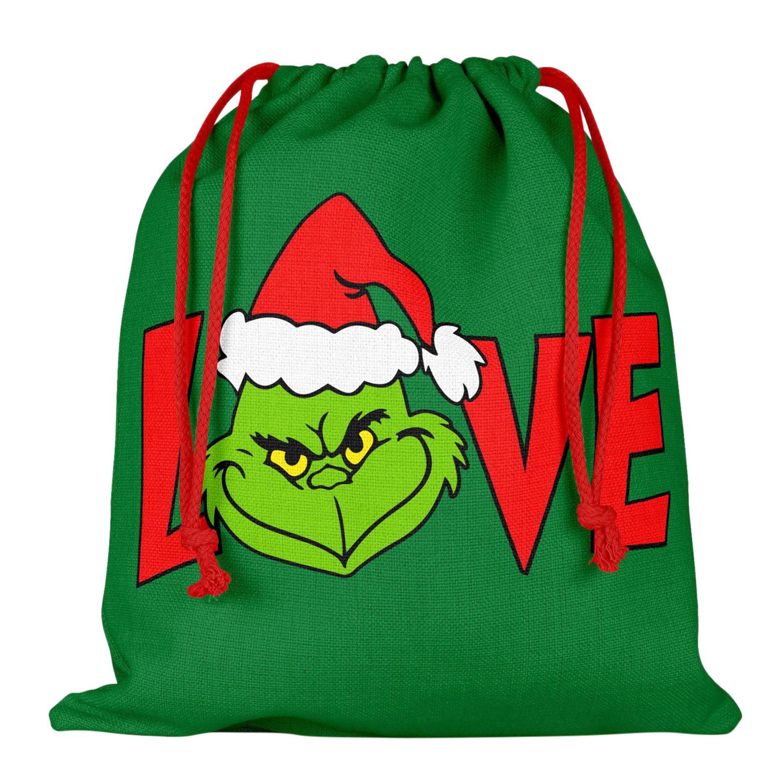 Рождественский подарочный пакет, двухсторонний печатный подарочный пакет, рождественский подарочный пакет на шнурке, зеленый подарочный пакет на шнурке для праздника One Size