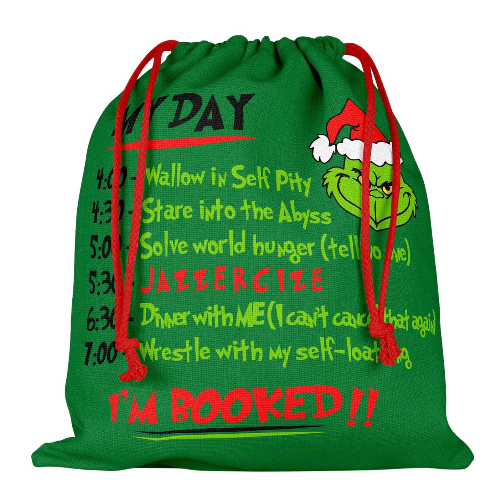 Рождественский подарочный пакет, двухсторонний печатный подарочный пакет, рождественский подарочный пакет на шнурке, зеленый подарочный пакет на шнурке для праздника One Size